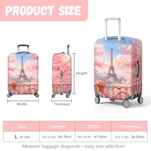 MAYJOYDIY Paris Eiffel Tower Luggage Cover Cherry Tree Elastic Baggage Covers Pink Rose Bicycle Dust-Proof Suitcase Sleeve Anti-Scratch Washable Suitcase Protector L Fit 26-28 Inch Luggage - color: Eiffel Tower