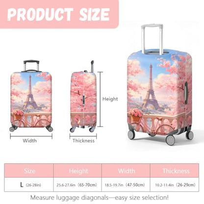 MAYJOYDIY Paris Eiffel Tower Luggage Cover Cherry Tree Elastic Baggage Covers Pink Rose Bicycle Dust-Proof Suitcase Sleeve Anti-Scratch Washable Suitcase Protector L Fit 26-28 Inch Luggage - color: Eiffel Tower