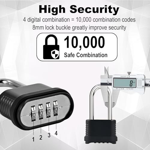 4 Digit Heavy Duty Combination Lock - 105mm Long Shackle Weatherproof - style: 6pcs Long-Black-1