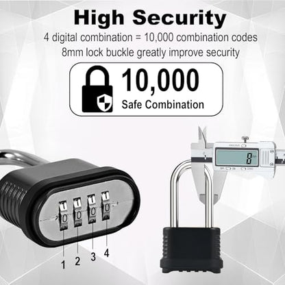 4 Digit Heavy Duty Combination Lock - 105mm Long Shackle Weatherproof - style: 6pcs Long-Black-1