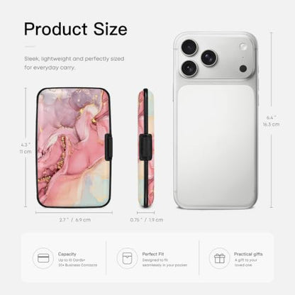 RFID Aluminum Card Wallet Marble Credit Card Holder Mini Business Card Case - color: Pink Marble