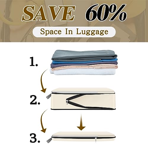 Hosuly 6 Pcs Compression Packing Cubes, 17.3 x 12.6'', Beige - color: Beige