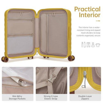 Carry On Luggage Set 3 Piece, Carry-on Suitcase With Wheels - color: DT-Lemon Curry