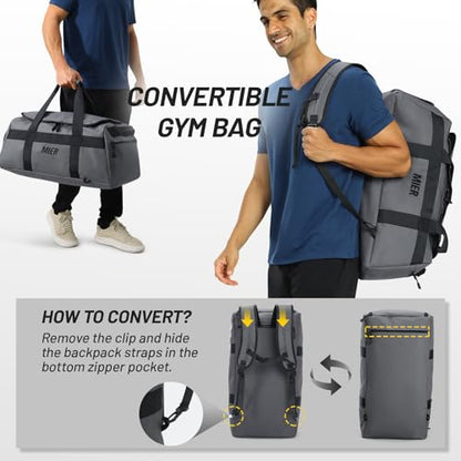 MIER Men's 60L Gym Duffle Bag Large Weekender Travel Duffel Backpack, Gray - color: Grey