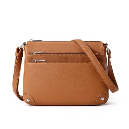 WESTBRONCO Crossbody Bags for Women, Medium Purses with Multi Zipper Pocket - color: Bright Brown