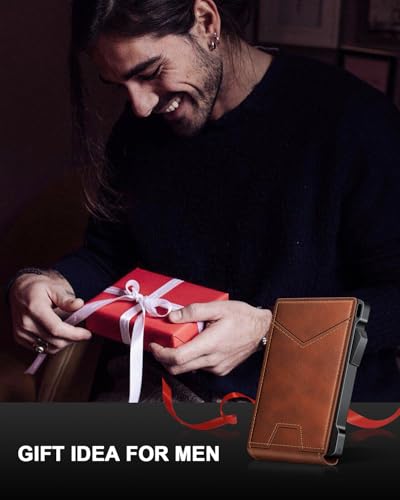 Wallet for Men RFID Wallet with 2 ID Windows & Money Clip, Slim Card Holder - color: Redbrown