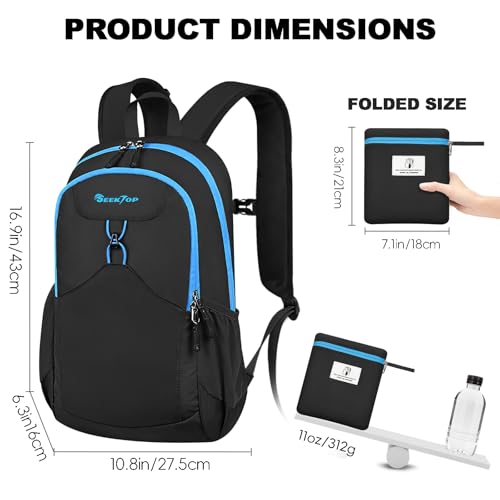 Seektop 15L Foldable Lightweight Hiking Backpack for Men and Women - color: Black
