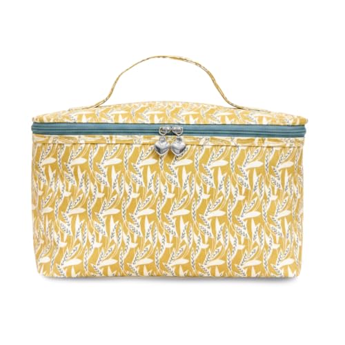 Vanity Bag/Train Case - Water-Resistant, PVC-Lined, Easy to Clean, Compact & Travel Ready Makeup Organizer - Leaf Dance Print - color: Leaf Dance, size: Large Vanity/Train Case