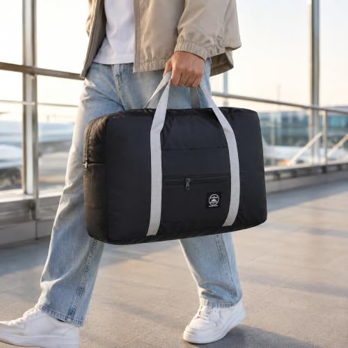 1pcs Foldable Travel Duffel Bag, Lightweight Waterproof Carry,Black - color: Black