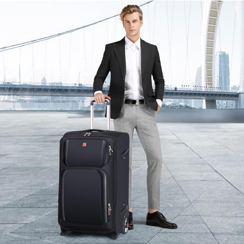 ROPLUS Laduga Softside Expandable Luggage with Large Steel Wheels Checked-Luggage Suicase (Black, 29-Inch) - color: Black, size: 29-Inch
