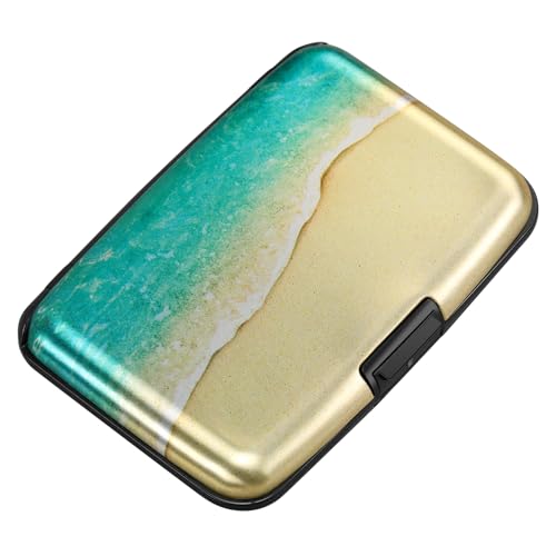 ELFISH Mini RFID Aluminum Wallet Credit Cards Holder Business Card Case Metal ID Case for Men Women（Beach - color: Beach