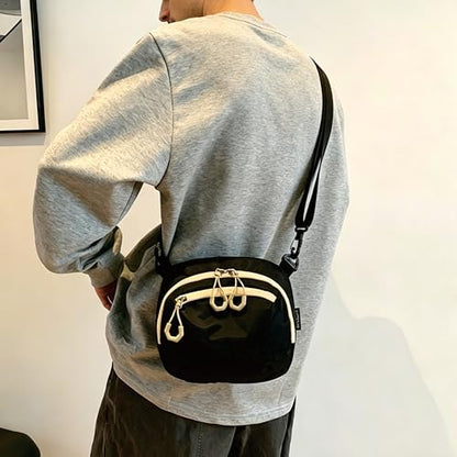 Water-Resistant Crossbody Bag for Women & Men Sling Bag - color: Black/Beige