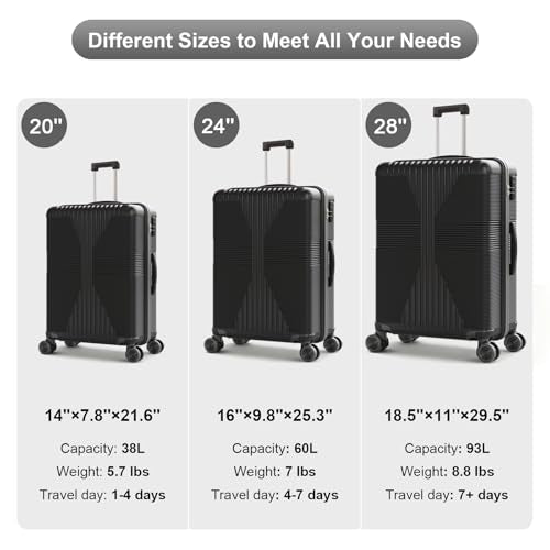 Karl home Hardshell Carry On Luggage with Spinner Wheels, Black - color: Black, size: S (20in)