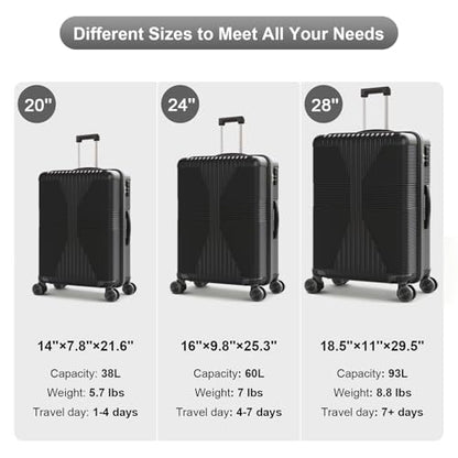 Karl home Hardshell Carry On Luggage with Spinner Wheels, Black - color: Black, size: S (20in)