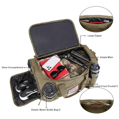 Tactical Duffle Bag with Shoe Compartment, Gym Travel Backpack, 45L - color: green