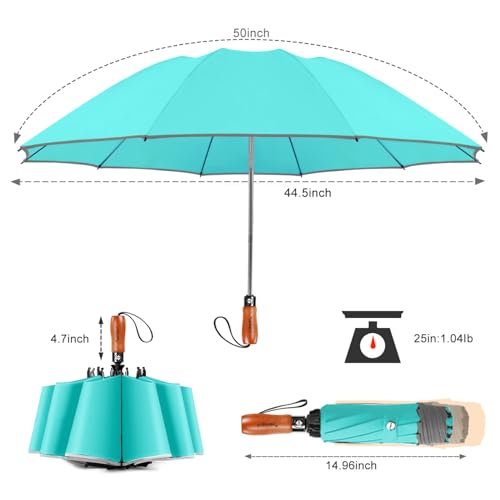 Reverse Umbrella 50 Inch Large Golf 10 Rib Auto Open Close Rain Travel - color: 06.Lake Green