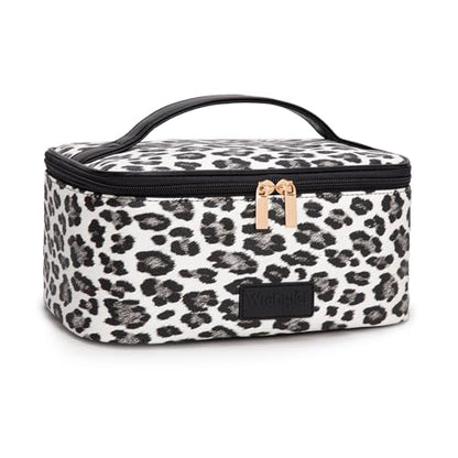 Wrangler Travel Makeup Bag 2pcs Set Cosmetic Bag with Makeup Brush Holder - color: Leopard-Black