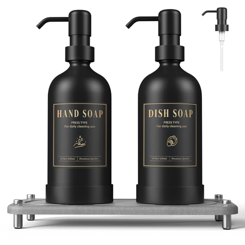 Luxspire 17 oz Glass Liquid Soap Dispenser Set, Black + Dark Gray, 2 Pack - color: Black+gray