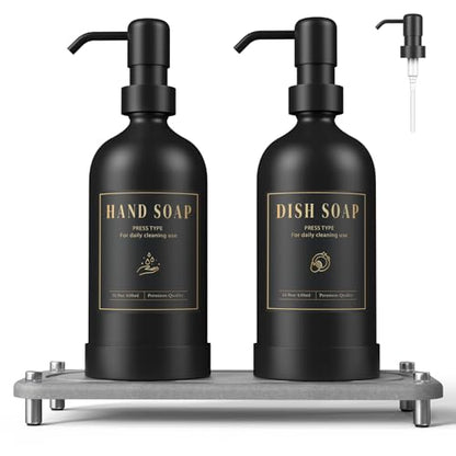 Luxspire 17 oz Glass Liquid Soap Dispenser Set, Black + Dark Gray, 2 Pack - color: Black+gray