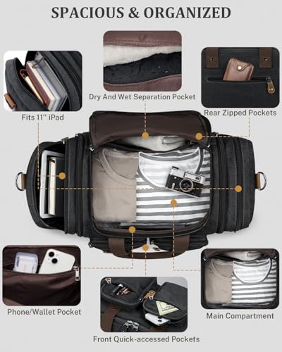 Gonex Duffle Bag for Travel, Expandable 50L Overnight Weekender Gym Bag - color: Dark Grey, size: Large-50L