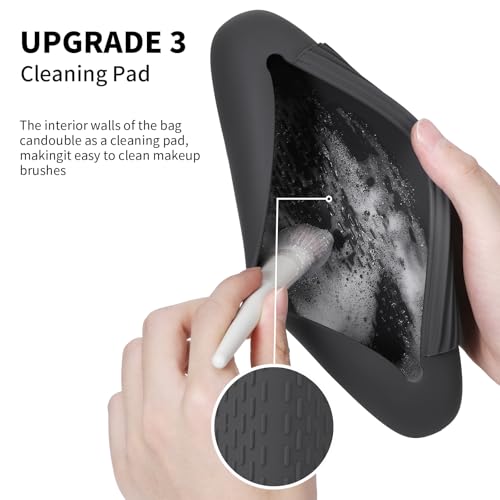 2 IN 1 Silicone Makeup Brush Holder with Beauty Make Up Sponge Holder Case | Soft Portable Cosmetic Face Brushes Holder with Upgrade Anti-Fall Out Magnetic Closure - Grey - color: Grey, style: Brush Holder & Case