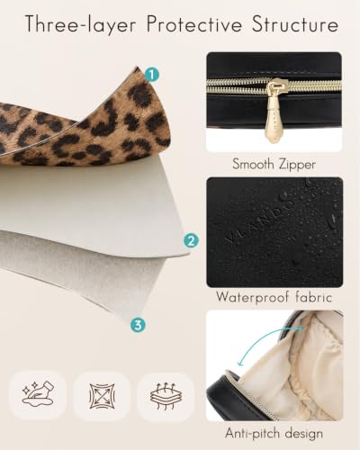 VLANDO Mini Makeup Bag for Purse,Slip-in Pocket,Leopard,Black - color: Mini-Leopard Black