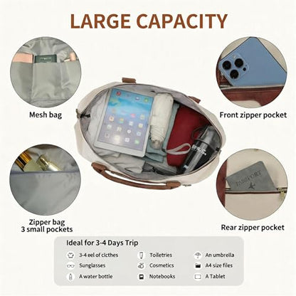 Women's Weekender bag Travel Duffel Bag with Shoe Compartment 21-inch Airline-Approved Carry-On, 2-Piece Overnight Bag Set Personal Item Luggage - color: D- BrownBeige