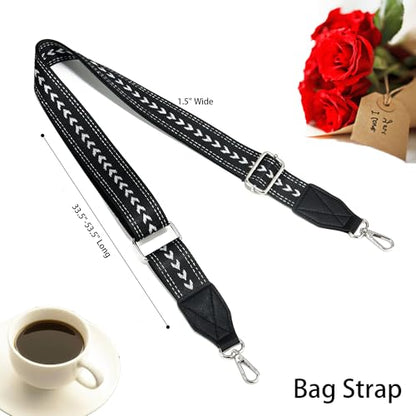 LEMEDE Purse Strap Replacement Crossbody 1.5" Wide Shoulder Strap Adjustable Straps Handbag Strap Replacement Belts - color: Black-silver Buckle-arrow-black White
