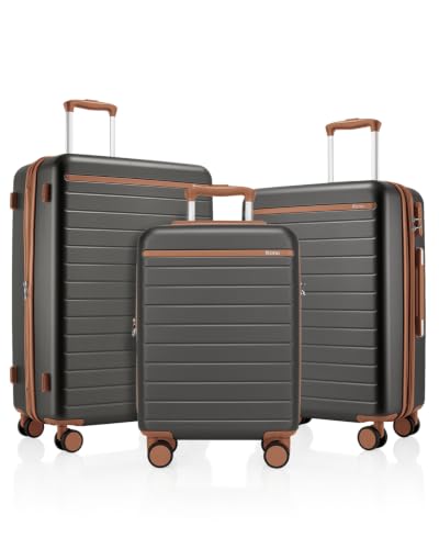 Kono 3-Piece Luggage Set 20/24/28 Expandable Hardshell Long Trips Grey - color: Grey, size: 3-piece set (20/24/28)
