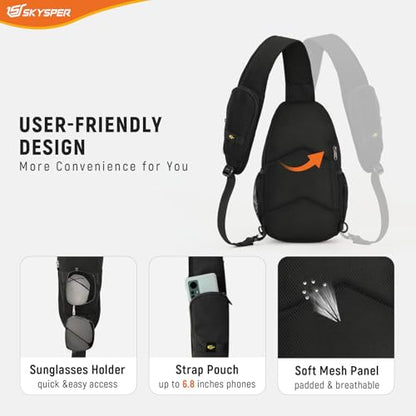 SKYSPER Sling Bag RFID Cross Body Bag Recycled Crossbody Backpack Travel Daypack - color: Black