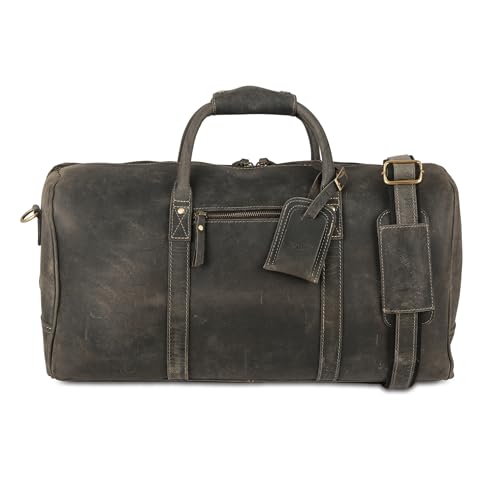 KomalC Leather Travel Duffle Bag, Cabin Carry-On for Men & Women - style: Charcoal Black