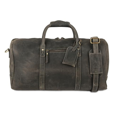 KomalC Leather Travel Duffle Bag, Cabin Carry-On for Men & Women - style: Charcoal Black