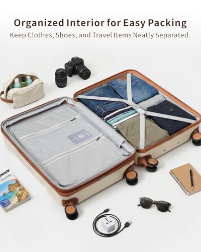 3 Piece Expandable Luggage Set with Spinner Wheels Hardshell Suitcase Set - color: White