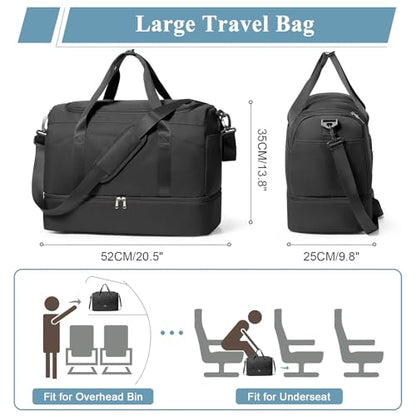 Travel Duffel Bag, Carry-on Overnight Weekender Bags for Women Travel - color: Black