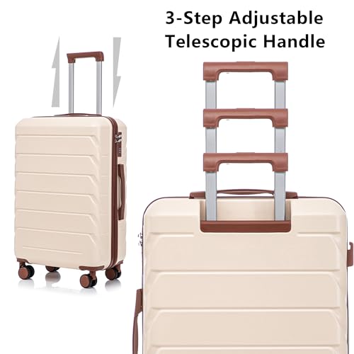 Hardside Luggage Sets, Lightweight Stripes Suitcase with Spinner Wheels, Beige-220 - color: Beige-220, size: 20/24/28 Inch