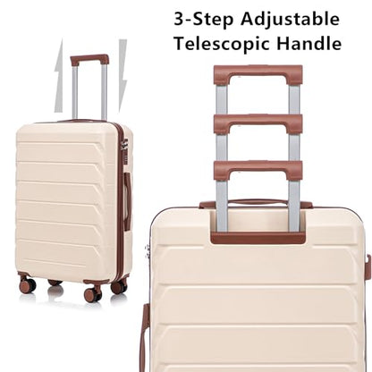 Hardside Luggage Sets, Lightweight Stripes Suitcase with Spinner Wheels, Beige-220 - color: Beige-220, size: 20/24/28 Inch