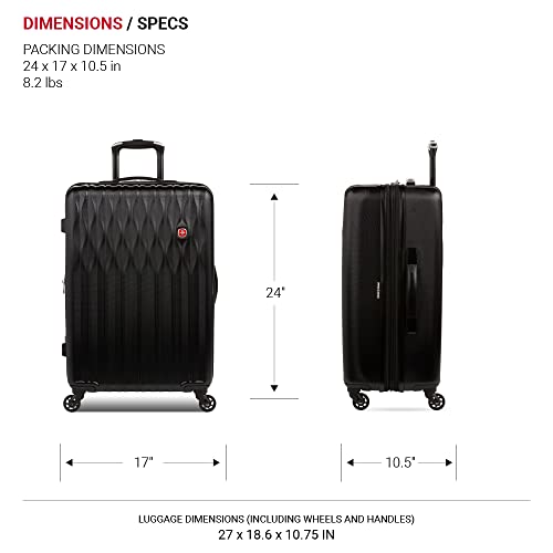 SwissGear 8018 Expandable Luggage, Hard Shell Medium Luggage with Spinner Wheels - color: Black, size: Checked-Medium 24-Inch