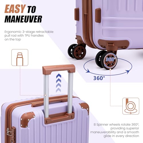 KUNEL Luggage Sets 5 Piece, Hardshell Expandable Suitcase, 20/24/28inch - color: Purple