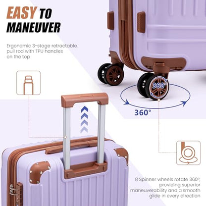 KUNEL Luggage Sets 5 Piece, Hardshell Expandable Suitcase, 20/24/28inch - color: Purple