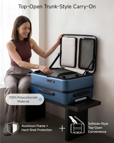 LUGGEX Top Opening Trunk Carry On Luggage, Aluminum Frame, Blue, 21" - color: Blue, size: 21 Inch Aluminum