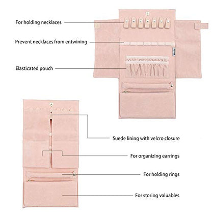 Becko US 여행용 주얼리 케이스, 목걸이, 반지용 주얼리 오거나이저 롤 - color: 블루.