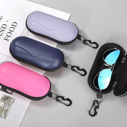 MoKo Semi Hard Shell Sunglasses Case, Unisex Protective Eyeglass Case Glasses Case Holder with Metal Hanging Hook - color: Dark Blue-eva, size: 1 Pack