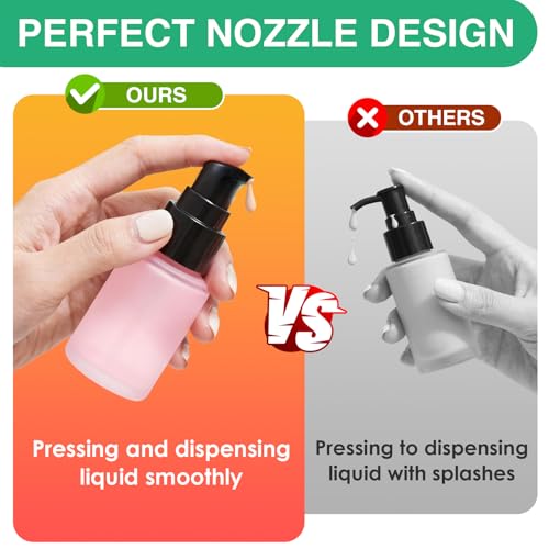 3PCS 60ML/2OZ Empty Pink Frosted Glass Bottles with Pump - color: Pink, size: 2 OZ