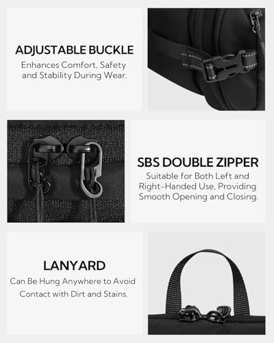 WATERFLY Fanny Pack Waist Bag: 3L Large RFID Anti-Theft for Travel - color: Black