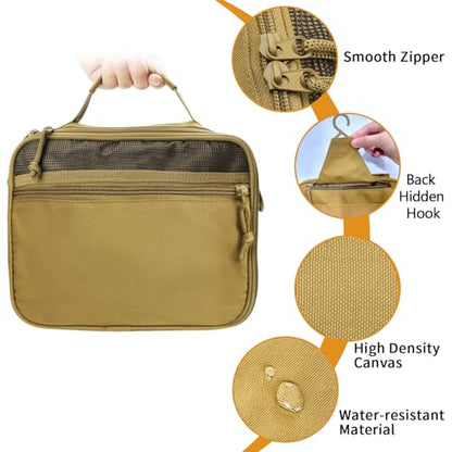 Toiletry Bag for Men Travel Tactical Hanging Dopp Kit Shaving Hygiene Bag - color: Khaki