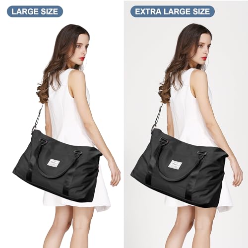 Travel Duffel Bags for Women,Carry-On Weekender Overnight Bag - color: Black, size: Extra Large