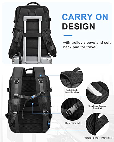 WONHOX Large Travel Laptop Backpack Expandable Flight Approved Backpack Carry on Backpack for Women Men Waterproof 17inch Laptop Daypack Hiking Work Backpack with Shoe Compartment Black - color: A6-black