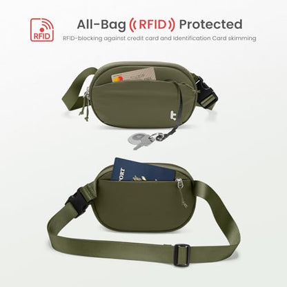 tomtoc Belt Bag with RFID Blocking, Cross Body Fanny Pack for Women Men, Sling Waist Bags with Adjustable Strap for Travel Walk - color: Green