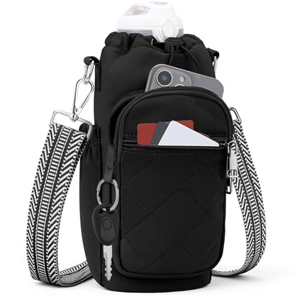 SYTRAH Water Bottle Carrier Bag with Strap, Insulated Corssbody Purse - color: Black