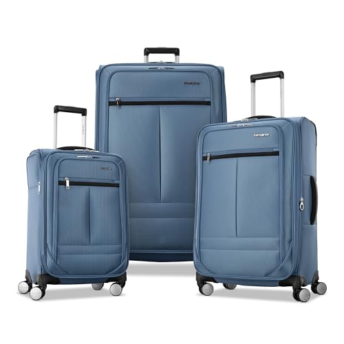 Samsonite 3-PC Soft-Sided 21/25/29” (Carry-On, Medium, Large Checked), Lightweight Expandable Element Luggage Set: 2 Front & Side Pocket, Four Spinner Wheels, Adjustable Handle, Durable- Captains Blue - color: Captains Blue, size: 3-Piece Set (21/25/29)